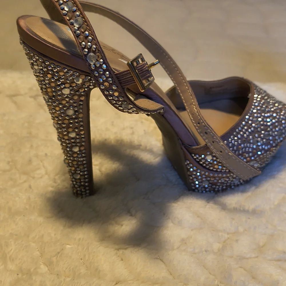 Brown Heeled Sandals with Rhinestones - Picture 2 of 3